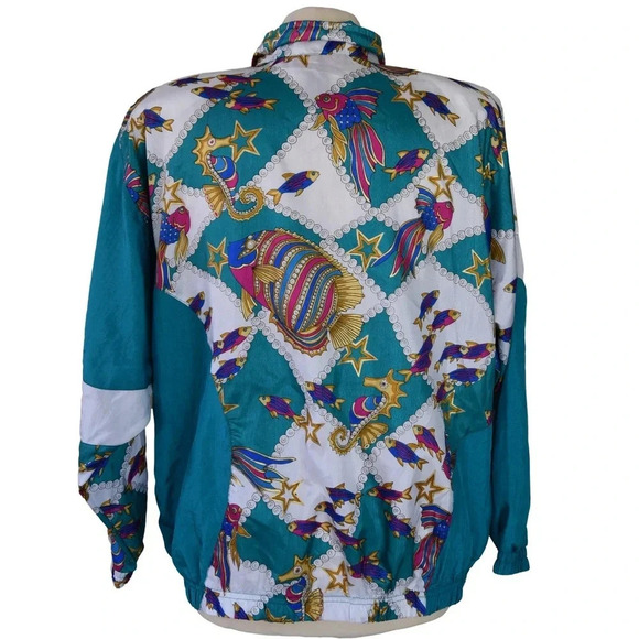 Vintage 80s Lavon Sport Full Zip Windbreaker Jacket Fish Nylon Teal Size Small - Picture 4 of 8